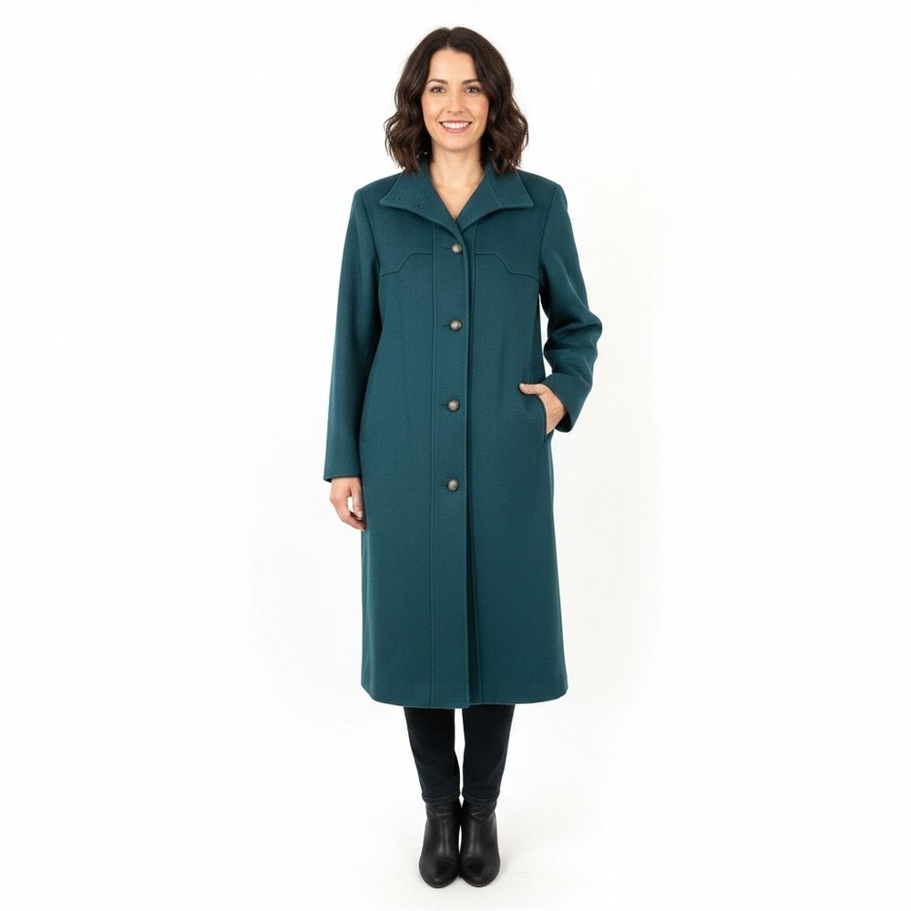 Vintage Piaf Petite Wool Pea Coat Womens 5/6 Green Long 80s Union‎ Made Canada